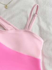 SHEIN 少女三色拼接连体泳衣，时尚休闲，适合游泳和度假，夏季 - 彩色 - 查看 7