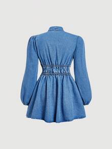 Sweetra 女士时尚休闲牛仔连衣裙 - 藍色 - 查看 2