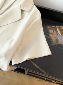 GlowEve CURVE Plus Size Women's Popular Solid Color Metal Button Short Sleeve Blazer, Versatile For Daily Commute, Outings, Minimalist Design - Apricot - View 3