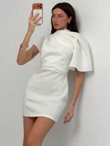 Aloruh Trang phục công sở tối giản với điểm nhấn kim loại trắng, mẫu đầm ngắn ôm sát cổ bẻ mới mùa xuân/hè dành cho nữ. - trắng - Xem 8