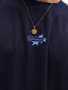 SUMWON 宽松印花无袖背心，胸前印有数字图案，休闲夏季衣橱必备，舒适百搭 - 寶藍色 - 查看 5