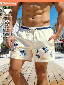 Solantero Men's Tropical Print Casual Beach Shorts Men Palm Tree Swim Shorts Men Swim Shorts Palm Tree Print - Beige - View 7