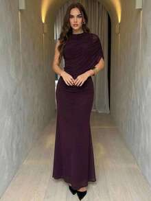 Firerie 女士休闲优雅修身连衣裙，派对礼服，正式礼服/毕业礼服/浪漫婚礼季/宾客礼服/紫红色连衣裙/春季连衣裙/情人节连衣裙/女士优雅派对礼服/女士婚礼宾客礼服/红色连衣裙 - 摩卡棕 - 查看 5