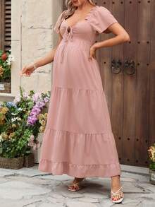 SHEIN Robe de maternité à volants et confortable - Vieux Rose - Voir 5