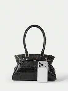 SHECARRY Bolso de mano tipo tote para mujer, bolso de hombro con estampado de cocodrilo - Negro - Ver 5