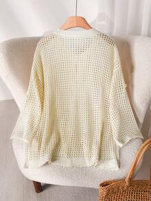 CosyJoli 时尚简约针织镂空钩花开衫 - 米色 - 查看 2