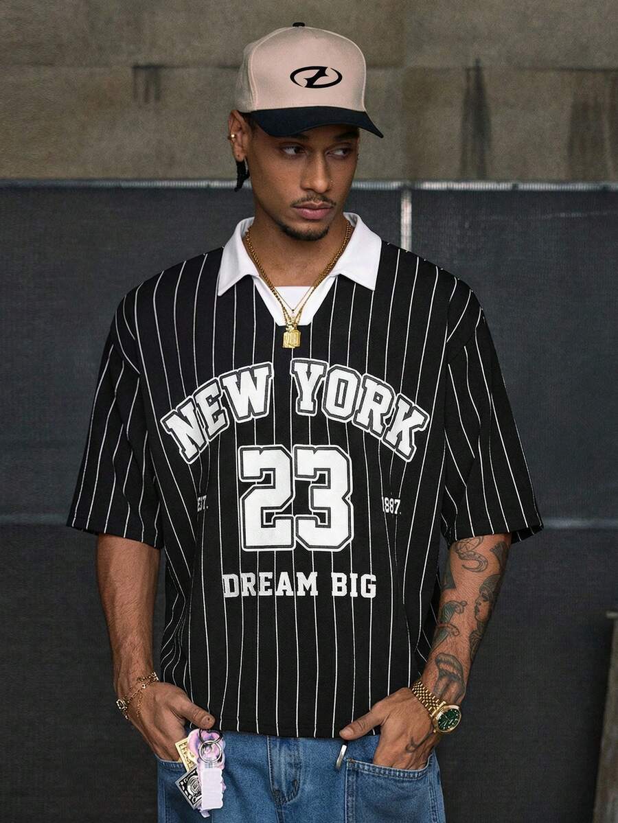 AXEPEAK 男士休闲时尚街头风 Polo 衫 - 黑色 - 查看 1