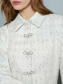 Maija Đầm cardigan dài tay thanh lịch dành cho nữ, chất liệu tweed, đính nơ, đá và sequin, thích hợp cho tiệc năm mới, lễ kỷ niệm Ngày Valentine và các lễ hội. - màu đen - Xem 6