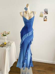 Soleia 女士彩色复古印花垂褶领口层叠荷叶边下摆连衣裙，度假风 - 彩色 - 查看 6