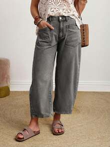 EMERY ROSE Quần jeans ống loe rách cỡ lớn - Màu xám đen - Xem 1