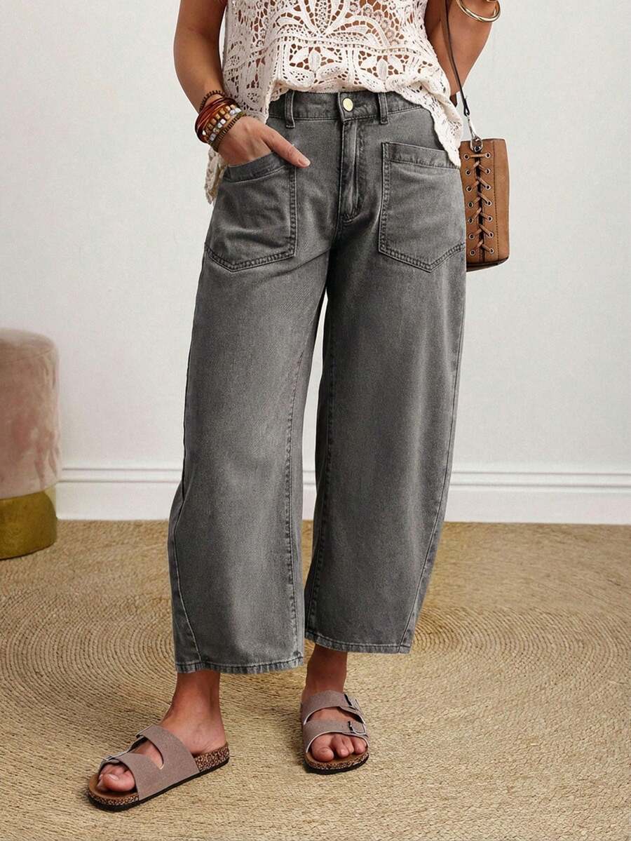 EMERY ROSE Quần jeans ống loe rách cỡ lớn - Màu xám đen - Xem 1