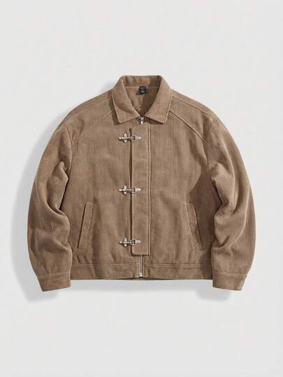 Street Life Men's Corduroy Lapel Long Sleeve Metal Button Casual Jacket