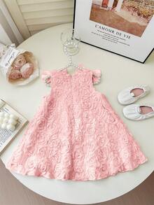 Cute & Elegant Apricot Floral Mesh Summer Dress For Baby Girl