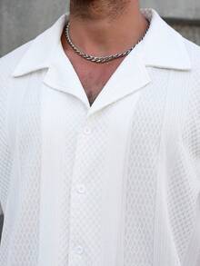 EGENSIO 男士加大码前扣纯色纹理短袖衬衫 - 白色 - 查看 3