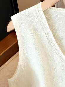 GlowEve Chaleco de punto sin mangas de cuello en V elegante para mujer, primavera/verano - Albaricoque - Ver 4