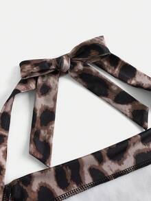 SHEIN 少女休闲时尚露背豹纹吊带背心 - 棕色 - 查看 3