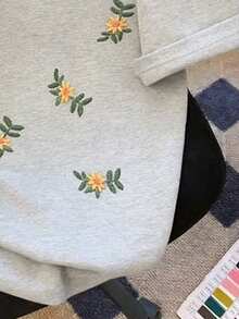 Resyla Camiseta bordada para mujer, cómoda y casual, para primavera/verano - Gris - Ver 3