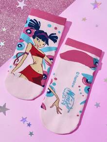 The Winx X SHEIN 6 đôi tất cổ ngắn mềm mại, thoáng khí, thấm hút mồ hôi dành cho nữ và bé gái, họa tiết hoạt hình dễ thương, thời trang và đáng yêu, màu kẹo ngọt, mũi và gót được gia cố để tăng độ bền, phù hợp mọi mùa hè và đông, họa tiết đồ họa, phong cách Y2K. - Nhiều màu - Xem 14