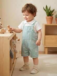 SHEIN Vintaside Kids Baby Boys Pocket Jumpsuit - Green - View 6