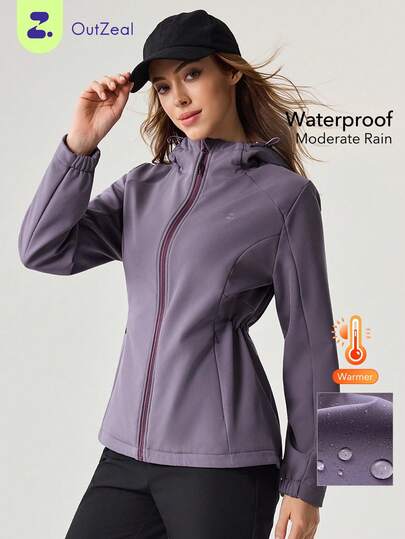 OutZeal Women Shell Jacket Ski Hiking Camping Water-Resistant Thermal Lined Slim Fit Hooded Coat Outdoor Jacket Winter Fall