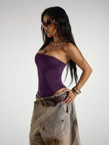 StreetHx Áo liền thân không tay, cúp ngực dành cho nữ phong cách đường phố, mùa hè. - Màu đỏ tím - Xem 7