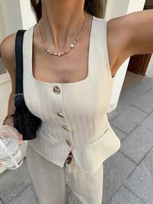 Elyressa Elegante y estilosa blusa de verano francesa tejida para mujer - Albaricoque - Ver 5