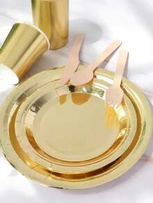 48/100pcs 7-Inch And 9-Inch Gold Foil Edge Paper Plates, Disposable White Paper Plates, Suitable For Birthday, Wedding, Christmas, New Year, Bridal Shower Party - Gold - View 5