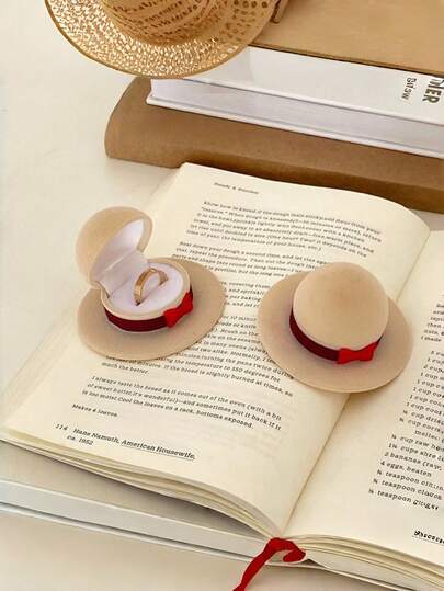 Zazumi 1个迷你高顶礼帽戒指盒项链耳环收纳盒创意求婚礼物送给女友天鹅绒内衬珠宝礼物情人节生日周年纪念派对