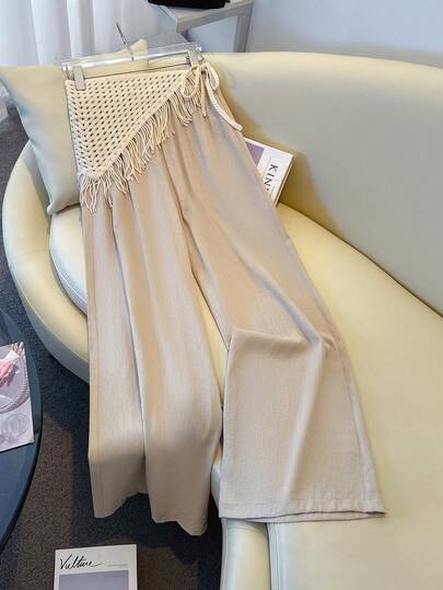 Franclia Vacation Trousers, Elegant Trousers, Commuting Trousers, Fashion Trousers, Hollow Trousers, Decorative Lace Trousers, Tassel Trousers, Spring And Summer Trousers