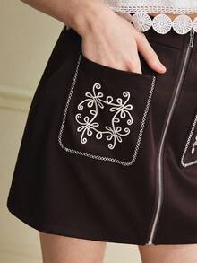 Écloséra 复古中国风刺绣口袋装饰修身女裙 - 彩色 - 查看 2