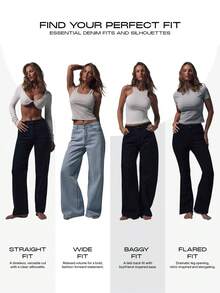 MUSERA 中腰阔腿牛仔裤，中蓝色水洗银色纽扣细节，中腰休闲，适合秋季、冬季、夜间外出、返校、办公室、工作、约会等场合，是经典牛仔风的春夏之选。 - 藍色 - 查看 8