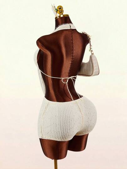 Amplova Women's Metal Starfish Decor Draped Neck Top And Shorts Sexy Fashion 2 Pieces Set