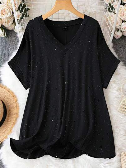 Franclia Plus Size V-Neck Short Sleeve Versatile Casual Soft T-Shirt