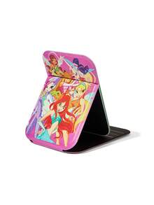 The Winx X SHEIN Cute Pattern Printed PU Leather Material Pink Foldable High-Definition Portable Mirror, Can Be Independently Supported And Handheld, Lightweight And Compact, Convenient For Checking Makeup Details, Suitable For Travel And Commuting - Hot Pink - View 4