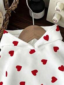 SHEIN EZwear 女士休闲爱心印花宽松卫衣，长袖，适合春秋季、毕业季、教师节、返校季穿着