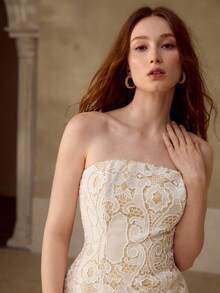 MOTF PREMIUM VESTIDO TUBO DE ALTA GAMA CON DETALLES BORDADOS, PRIMAVERA/VERANO - Albaricoque - Ver 1