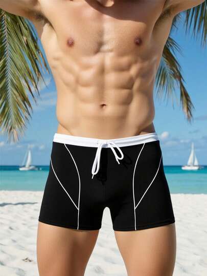 ZELFYO מכנסי שחייה לגברים עם מותן בצבעים מנוגדים לחוף ולחופשה