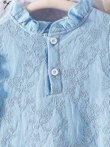 Girls (Small) Knitted Jacquard Ruffle Bow Patchwork White Mesh Princess Dress, Sweet & Cute, Elegant Girls Clothing - Blue - View 6