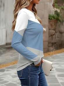 EMERY ROSE Áo thun dài tay nữ, áo in họa tiết chắp vá nhiều màu, thiết kế họa tiết cổ điển, đa năng, thích hợp mặc thường ngày, ngoài trời, du lịch & nghỉ lễ, thoải mái - Nhiều màu - Xem 4