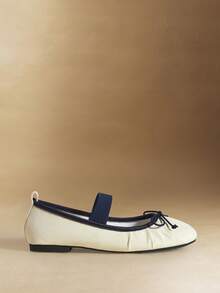 Mnmlis Navy Blue Lace-Up Canvas Mary Jane Shoes, Bow Tie Design, Fresh French Girl Retro Mary Jane Canvas Shoes, Suitable For Commuting And Dating With A Light Sweet Vibe - Beige - View 2