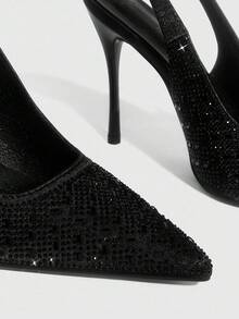 CUCCOO SZL Giày cao gót mũi nhọn khoét rỗng đính đá lấp lánh dành cho nữ, thích hợp cho đi làm, hẹn hò, dự tiệc, du lịch và các dịp khác trong dịp Giáng sinh. - màu đen - Xem 10