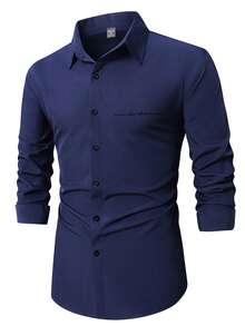 Manfinity Mode Camisa de manga larga casual para hombre - Azul Marino - Ver 4