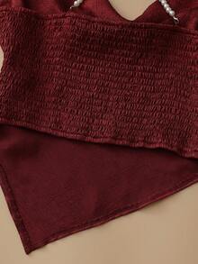 Franclia 酒红色仿珍珠吊带不对称性感吊带背心，夏季 - 酒紅色 - 查看 3