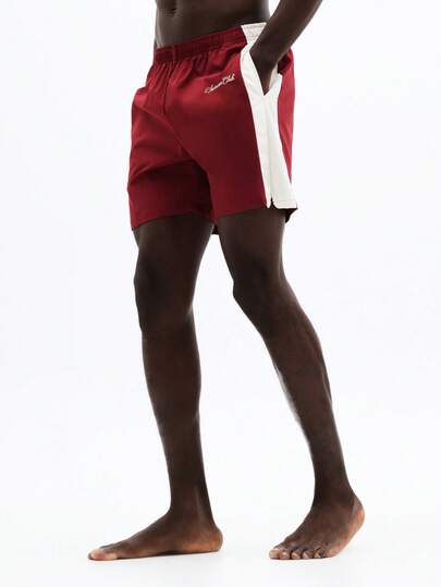 SUMWON Bañador casual de playa con panel lateral contrastante y cintura elástica para vacaciones de verano y piscina