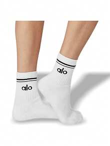 Alo Vớ cổ ngắn unisex kiểu cổ điển, thấm hút mồ hôi, thoáng khí, mềm mại, co giãn tốt, màu trơn, dễ giặt, nhanh khô, đa năng, thích hợp cho thể thao hàng ngày, nam và nữ, một cỡ duy nhất, màu trắng A0480U-WHITE - trắng - Xem 3