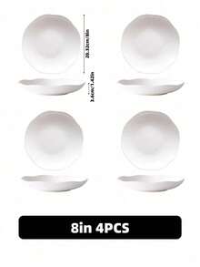 4pcs 8-Inch Wavy Rim Ceramic Salad Plates, Solid White Minimalist Style, Suitable For Home Dining, Easy To Clean And Stack - White - View 15
