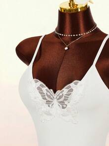 Amplova 2026新款蝴蝶装饰性感透视低胸吊带背心短裤套装，女士睡衣家居服 - 白色 - 查看 13