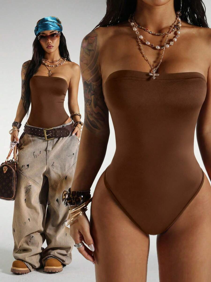 StreetHx 夏季街头风女式无袖连体衣 - 棕色 - 查看 1