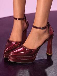 CUCCOO LuxiPop 女士厚底时尚搭扣高跟凉鞋，适合派对场合 - 酒紅色 - 查看 4