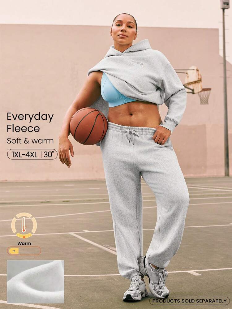 Plus Size 30" Everyday Fleece Cozy Legs Soft Warm Side Pockets Adjustable Drawstring Waist Oversized Fit Elastic Cuffs Sweatpants Daily Casual Wear